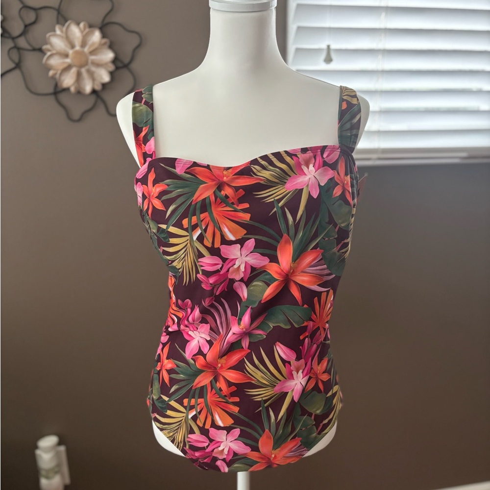 Shade & Shore Burgundy Tropical Floral Square-Neck Tank Top